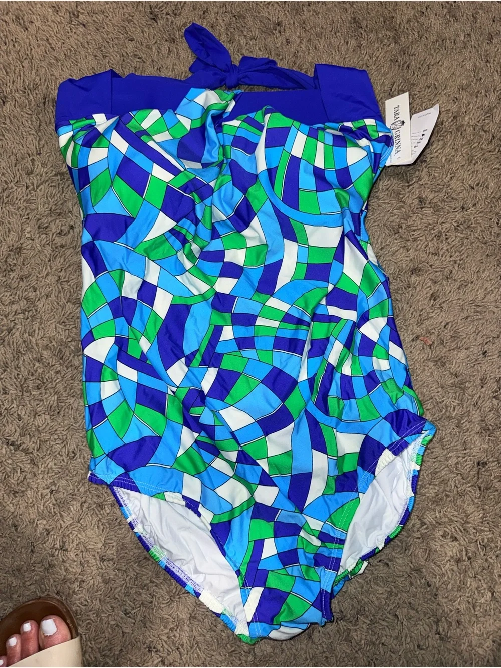 Resort brand Blue & Green Patterned Halter Swim Top